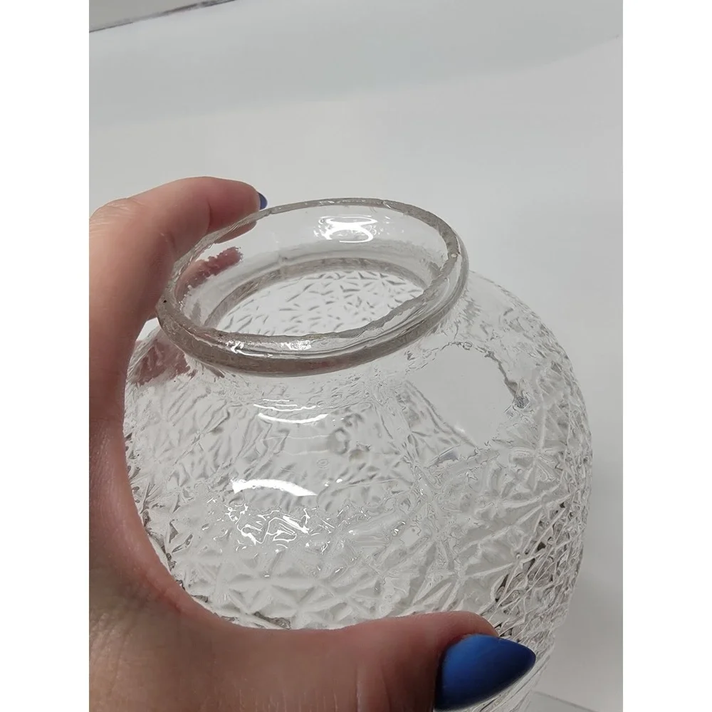 Vintage Clear Glass Rose Vase Embossed Floral Textured UV Manganese Glow Tall